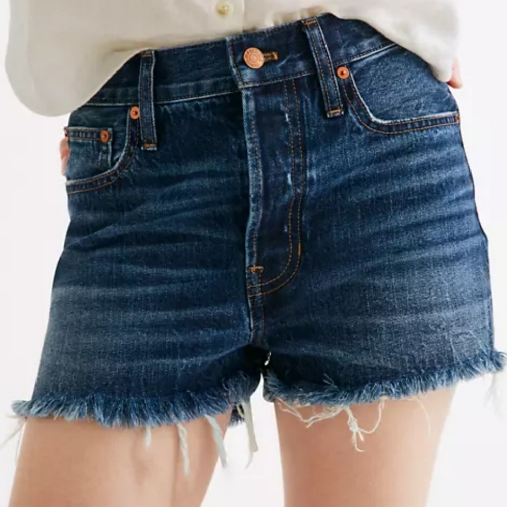 Madewell The Dad Jean Shorts Womens Sz 28 Raw Hem High Rise Cotton Brand New